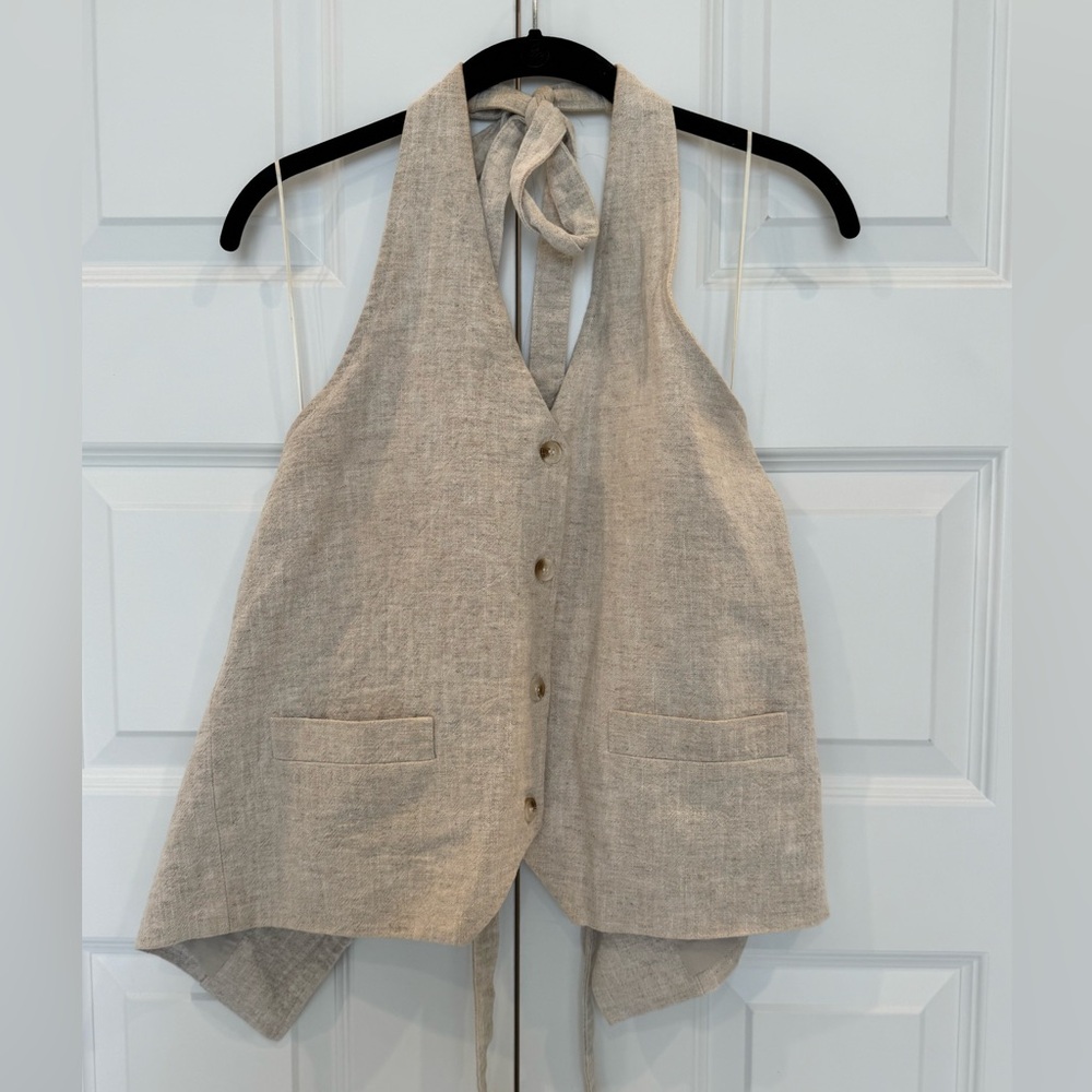 Lioness Beige Halter Tie-Back Tank Top